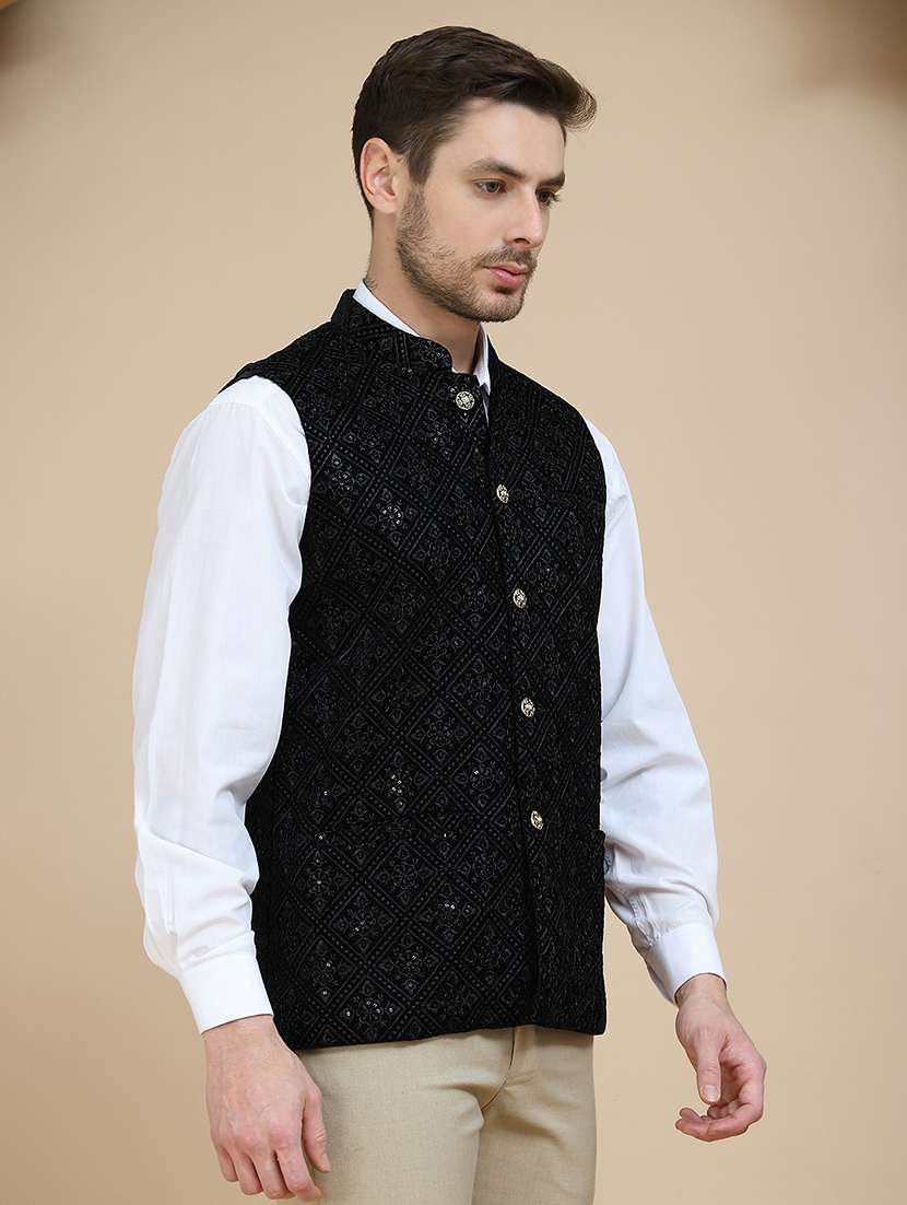 men embroidered mandarin neck nehru jacket - 21936784 -  Standard Image - 1