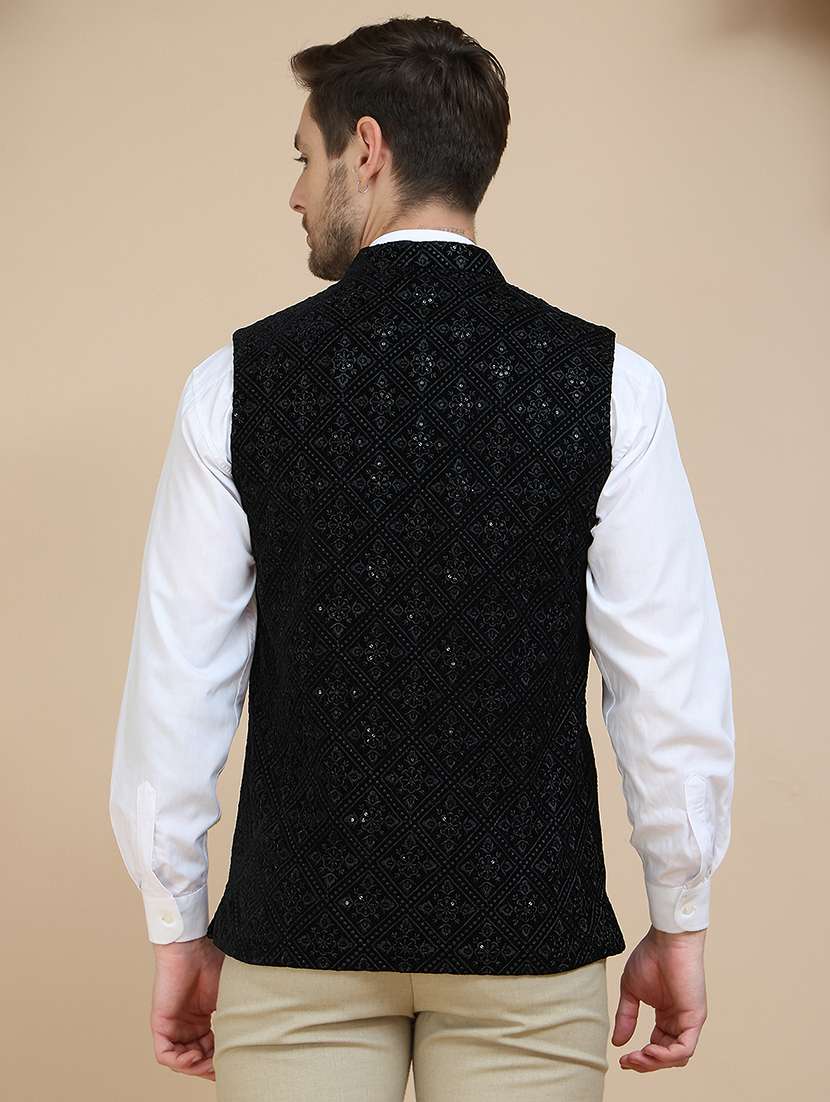 men embroidered mandarin neck nehru jacket - 21936784 -  Standard Image - 4