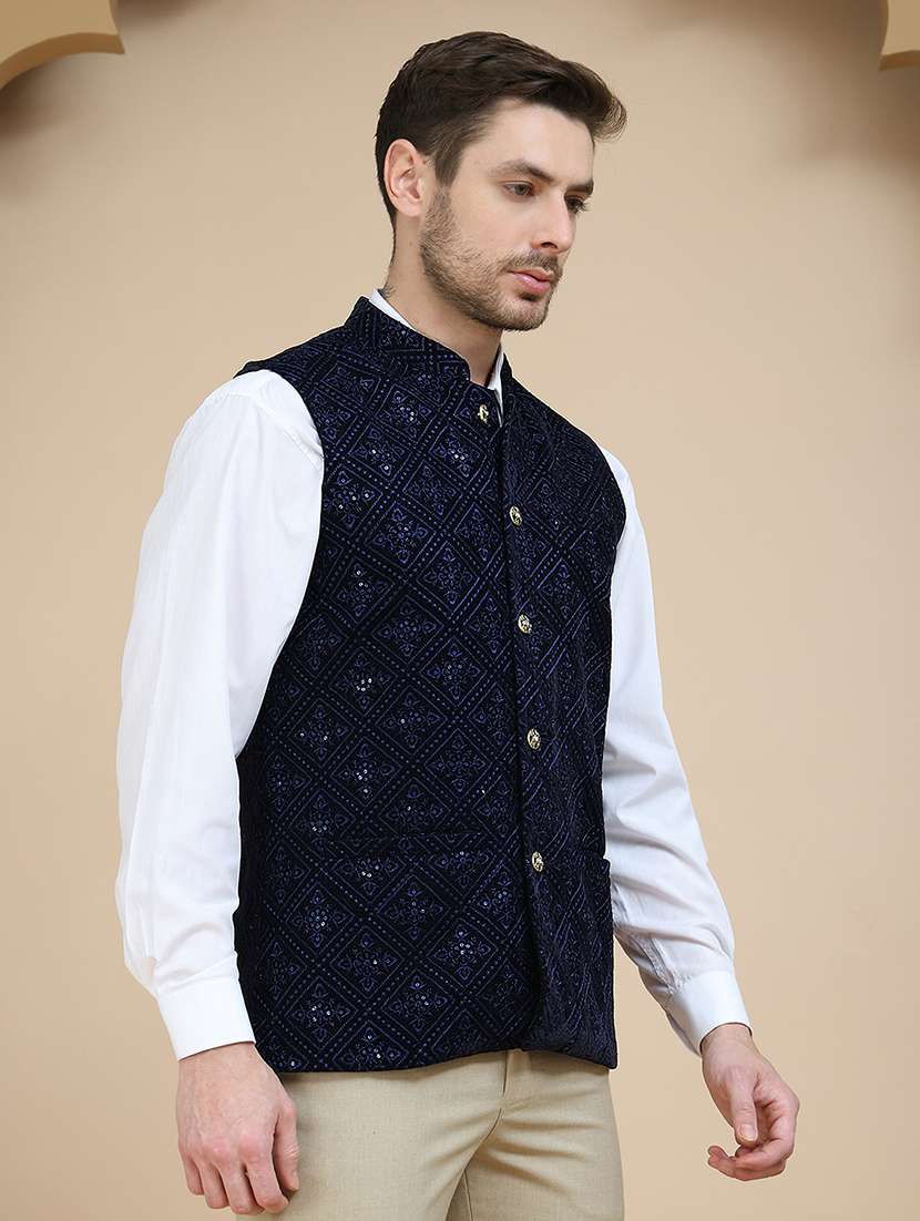 men embroidered mandarin neck nehru jacketv - 21936785 -  Standard Image - 1
