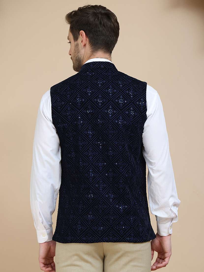 men embroidered mandarin neck nehru jacketv - 21936785 -  Standard Image - 4