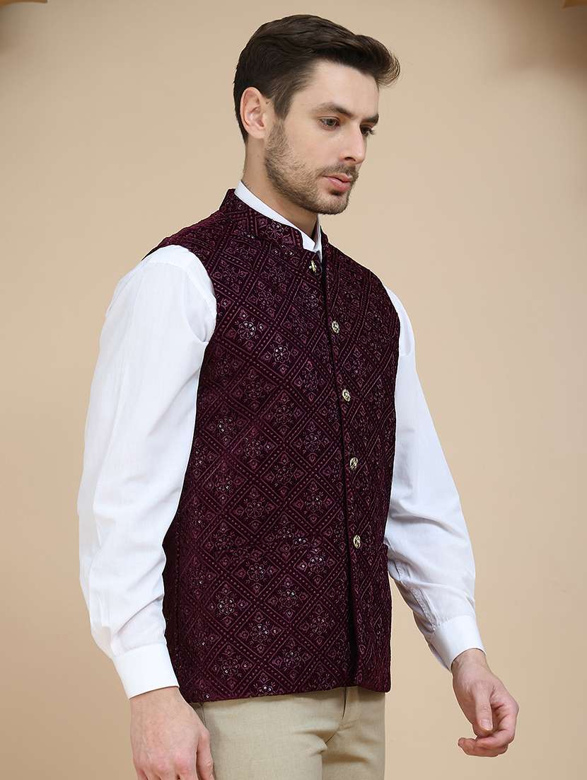 men embroidered mandarin neck nehru jacket - 21936786 -  Standard Image - 1