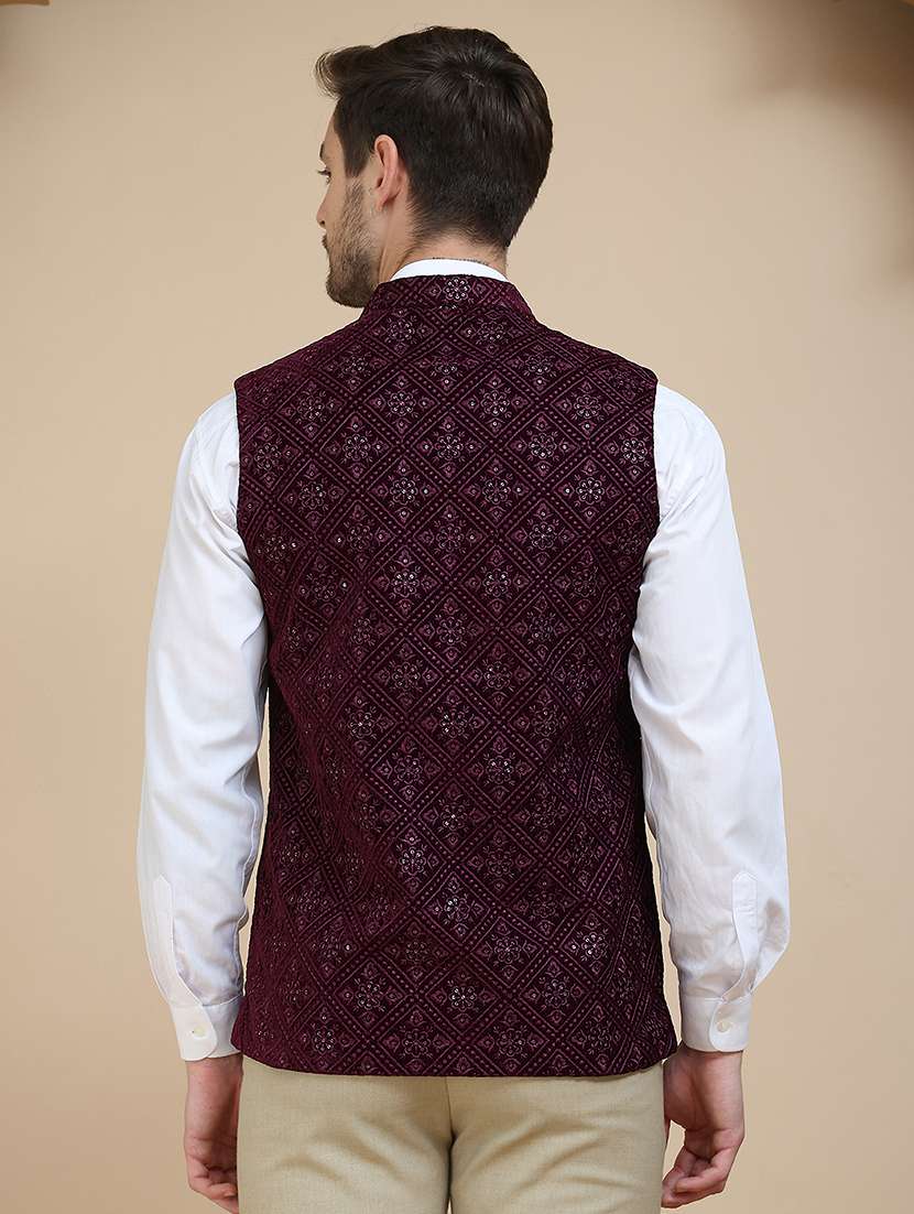 men embroidered mandarin neck nehru jacket - 21936786 -  Standard Image - 4