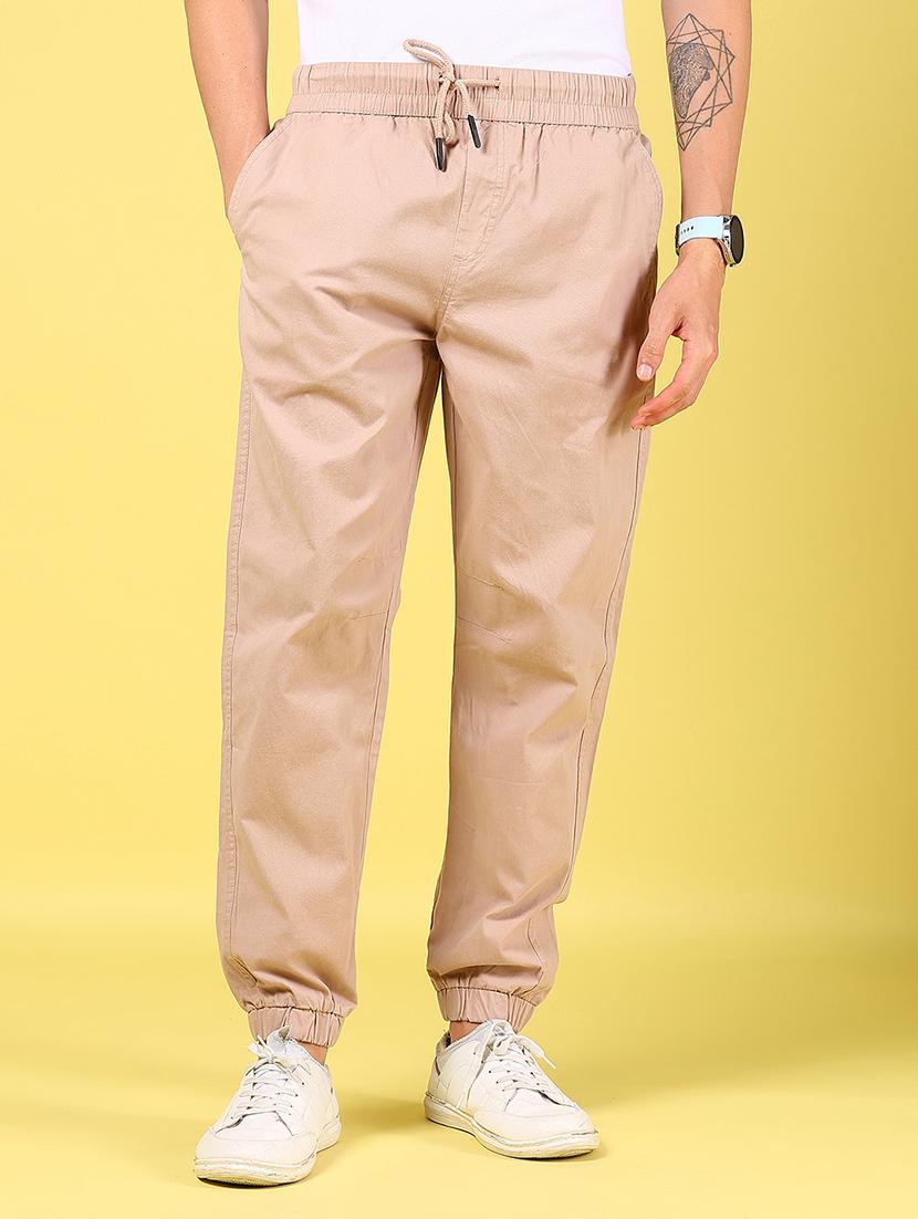 men beige solid mid rise regular fit jogger - 21936795 - Standard Image - 1