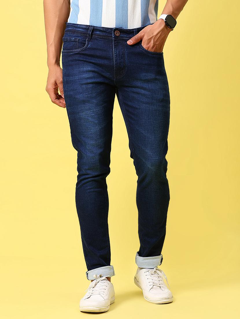men navy blue mid rise full length jeans - 21936799 -  Standard Image - 1