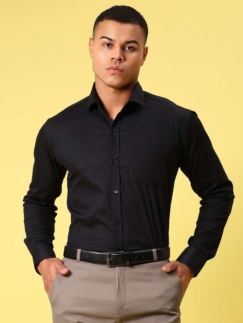 men black solid long sleeve formal shirt - 21936800 -  Standard Image - 1