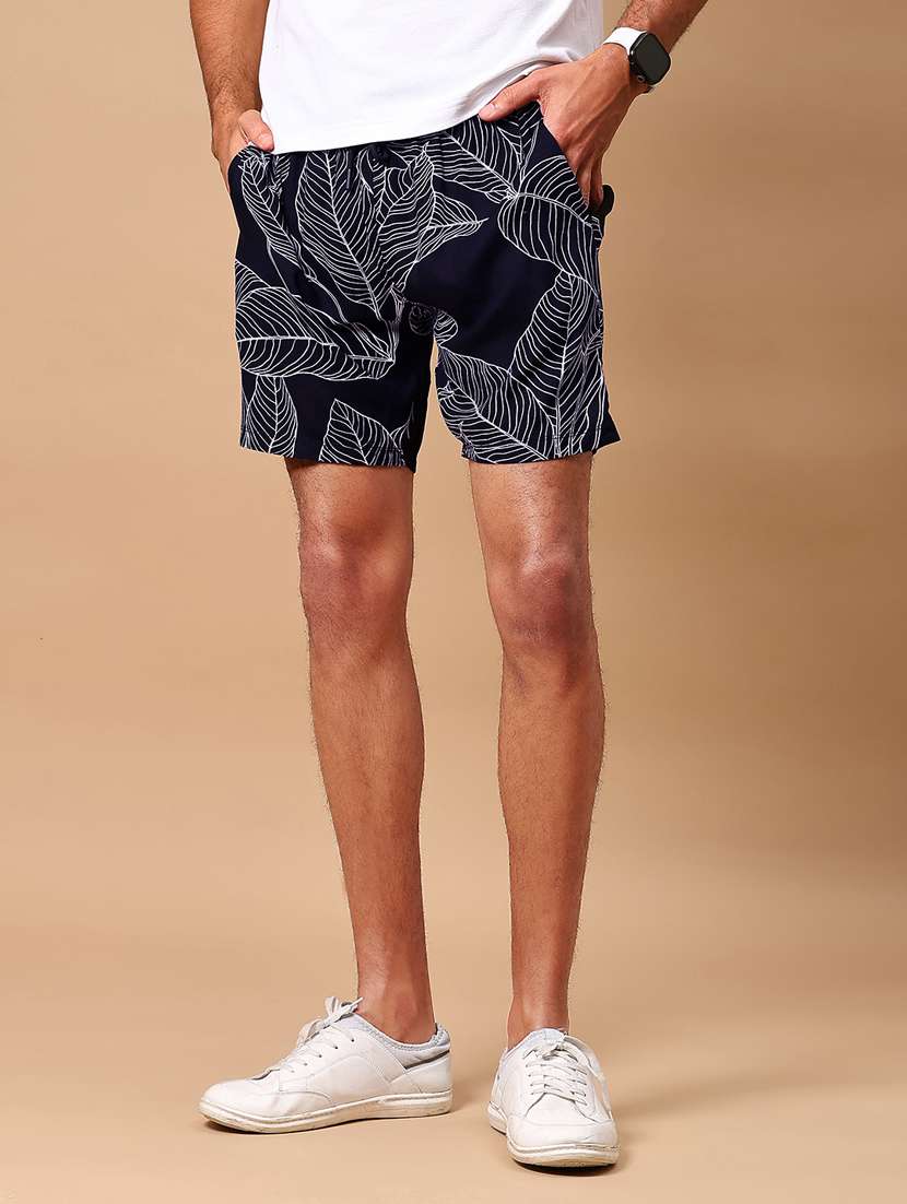 men navy blue printed mid rise short - 21936806 -  Standard Image - 1