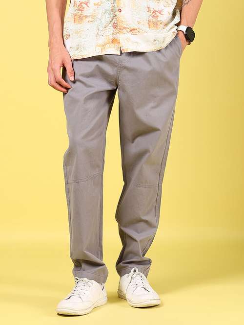 men grey solid mid rise full length trouser - 21936816 - Standard Image - 0