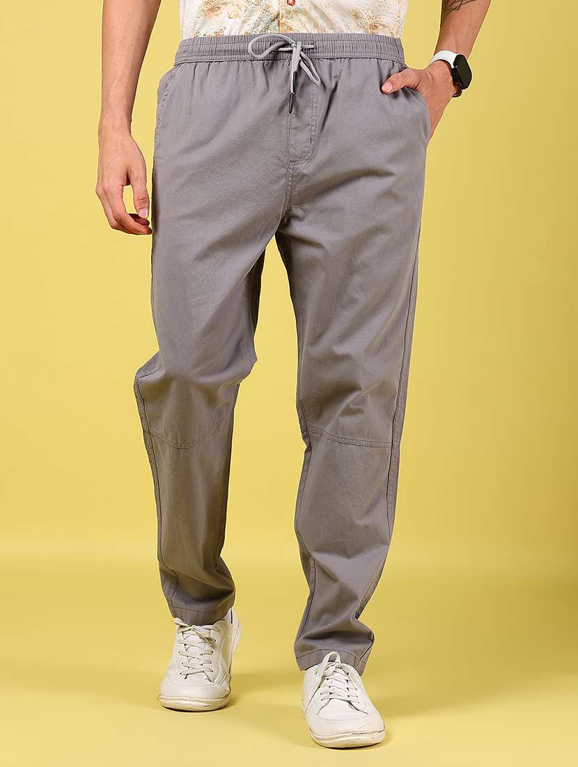 men grey solid mid rise full length trouser - 21936816 - Standard Image - 1