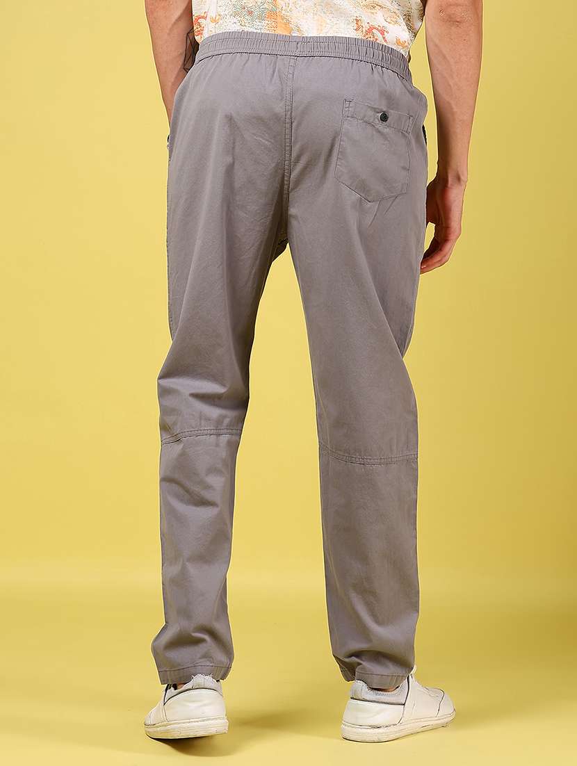 men grey solid mid rise full length trouser - 21936816 - Standard Image - 4