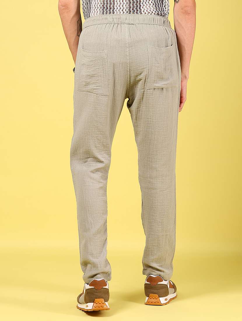 men olive solid mid rise full length trouser - 21936818 -  Standard Image - 4