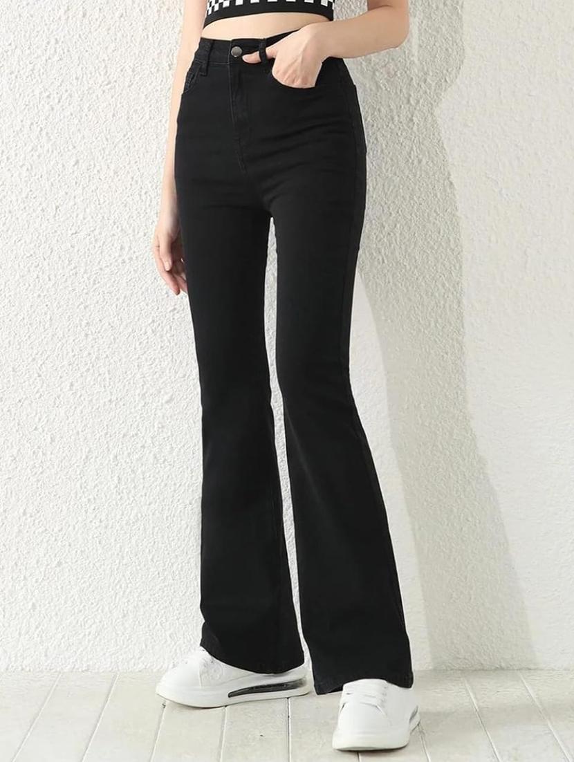 women black solid high rise bootcut jean - 21936892 -  Standard Image - 1