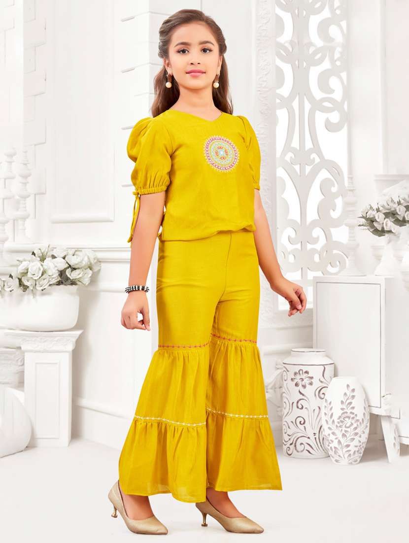 yellow polyester top & palazzo set coord - 21938424 -  Standard Image - 1