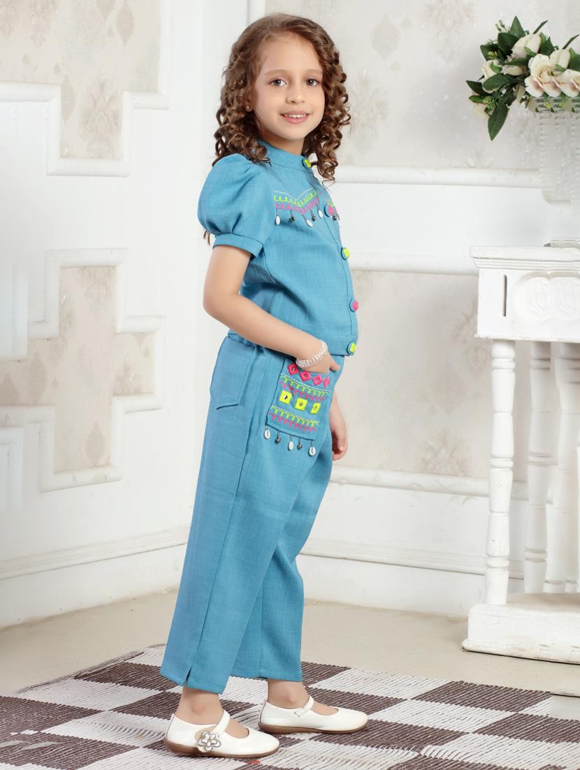 girls embroidered top & trouser co-ord set - 21938425 - Standard Image - 1
