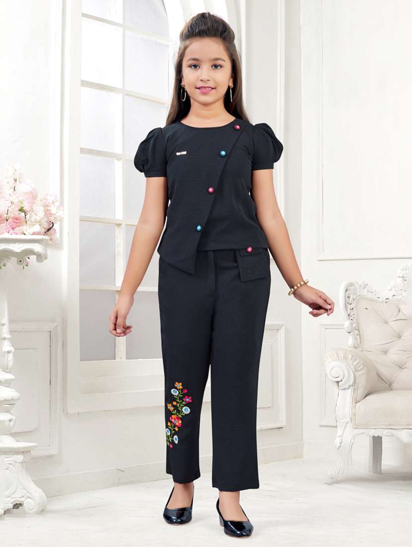 girls embroidered top & trouser co-ord set - 21938429 - Standard Image - 1
