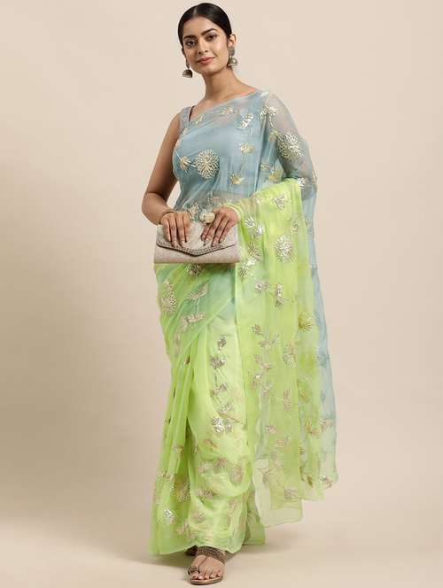 women lime embellished saree with blouse - 21938440 - Standard Image - 0