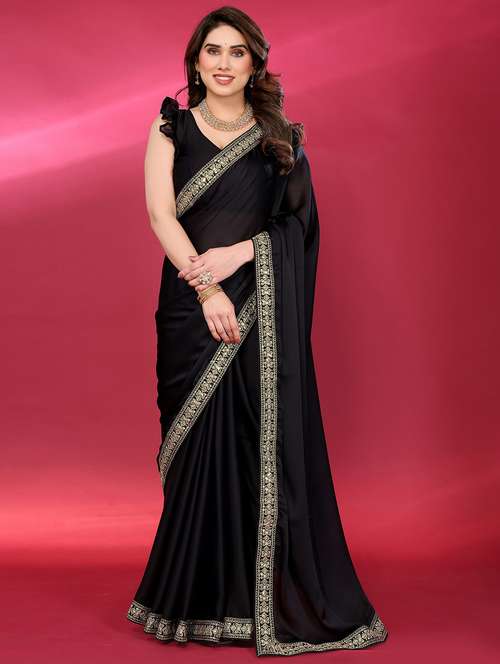 women solid with bordered saree with blouse - 21938448 -  Standard Image - 0