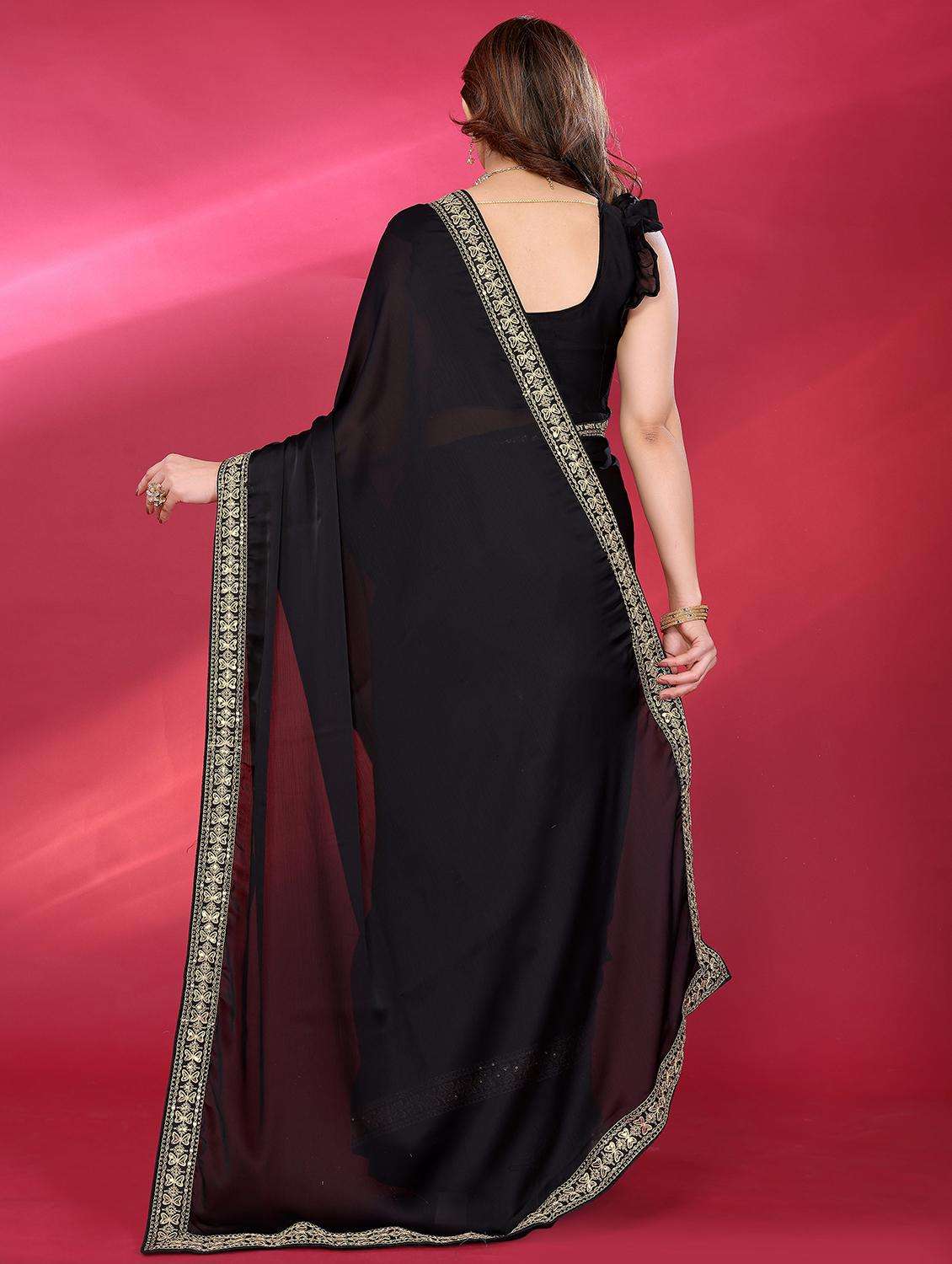 women solid with bordered saree with blouse - 21938448 -  Standard Image - 4