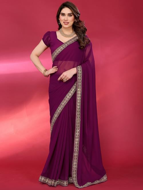 women solid with bordered saree with blouse - 21938451 -  Standard Image - 0