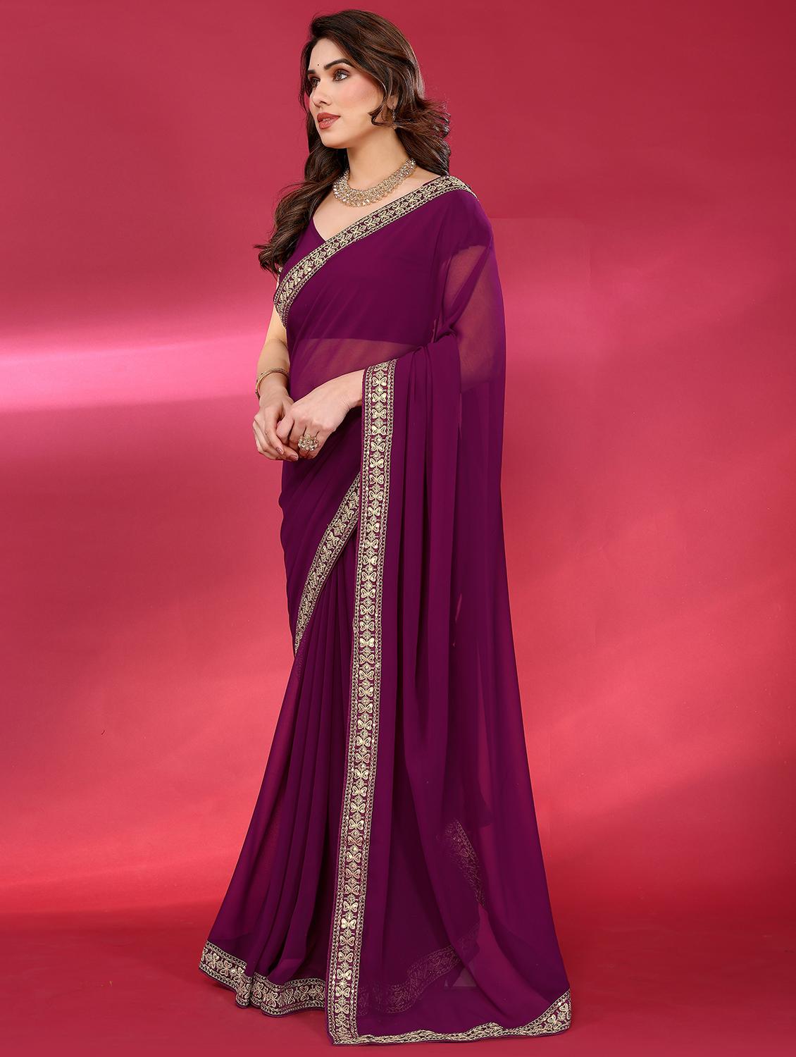 women solid with bordered saree with blouse - 21938451 -  Standard Image - 1