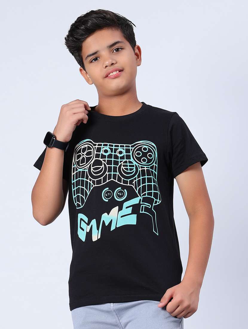 boys front print round neck t-shirt - 21938494 -  Standard Image - 1