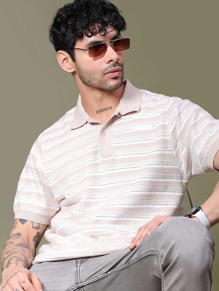 men striped short sleeve regular fit polo t-shirt