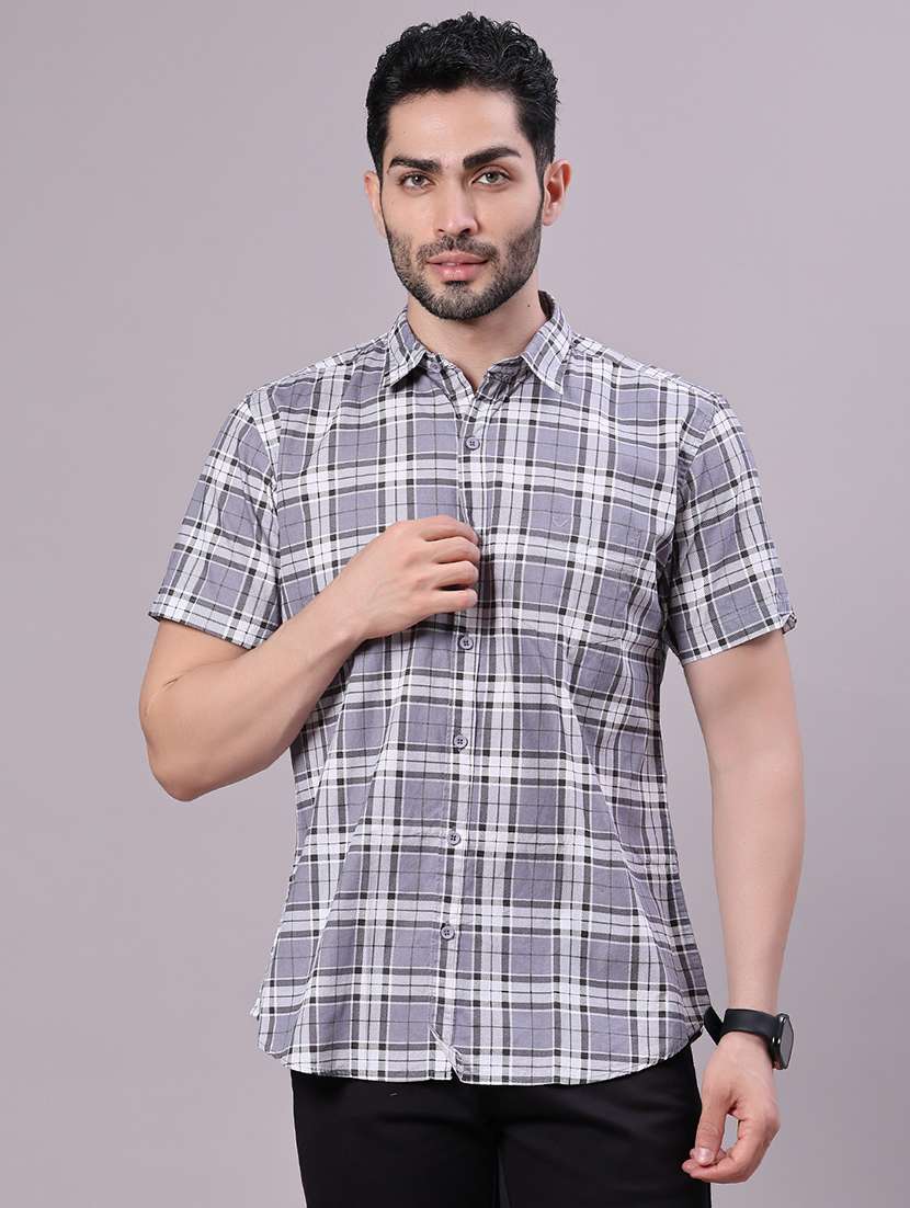 men checkered collared shorts sleeve shirt - 21938568 -  Standard Image - 1