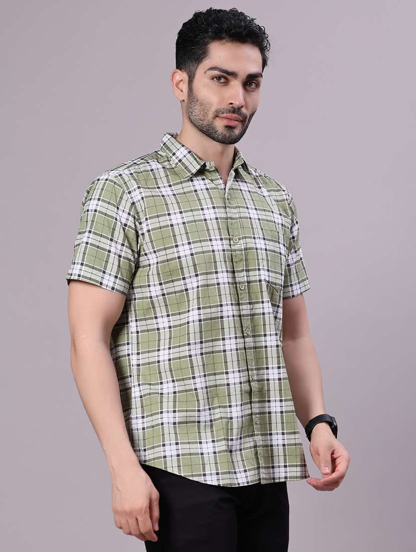 men checkered collared shorts sleeve shirt - 21938571 -  Standard Image - 1