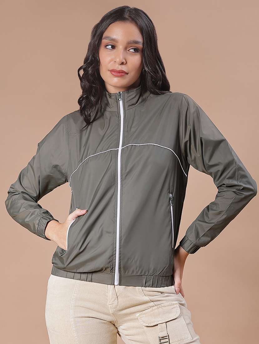 women solid long sleeve windcheater jacket