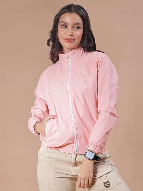 women solid long sleeve windcheater jacket - 21938589 - Standard Image - 0