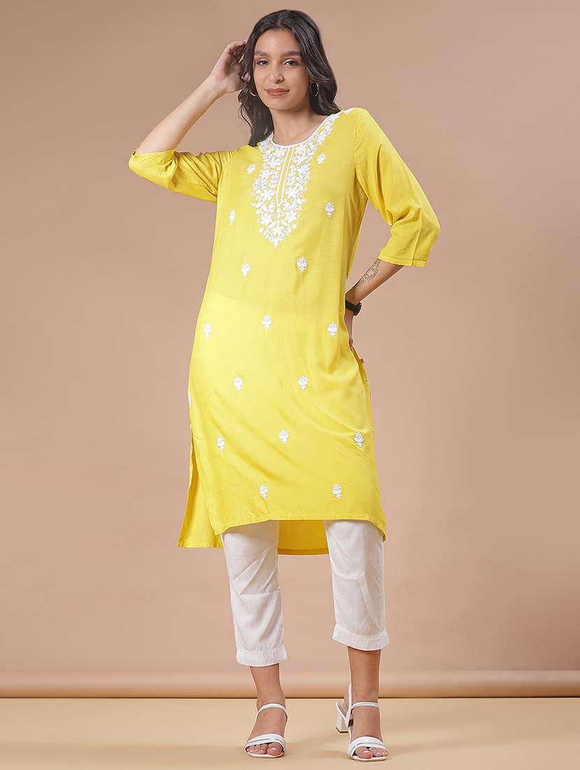 women three quarter sleeve straight kurta - 21938646 -  Standard Image - 1