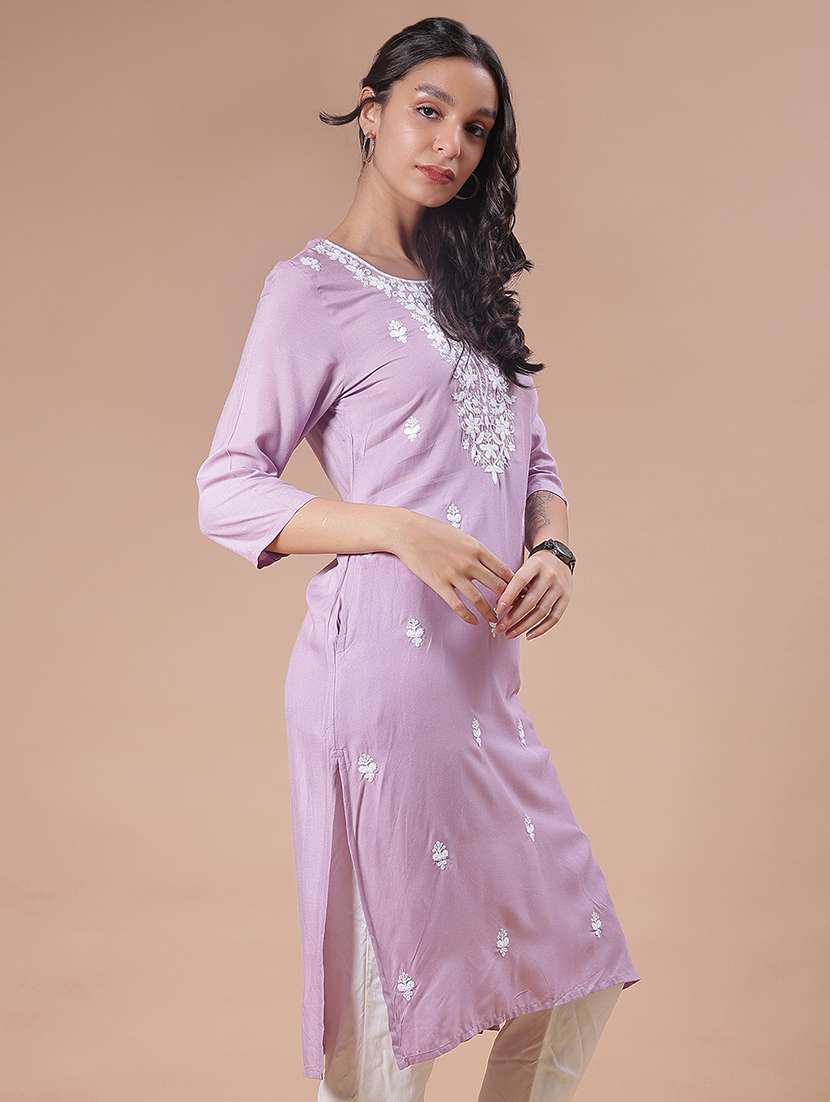 women three quarter sleeve straight kurta - 21938647 -  Standard Image - 1