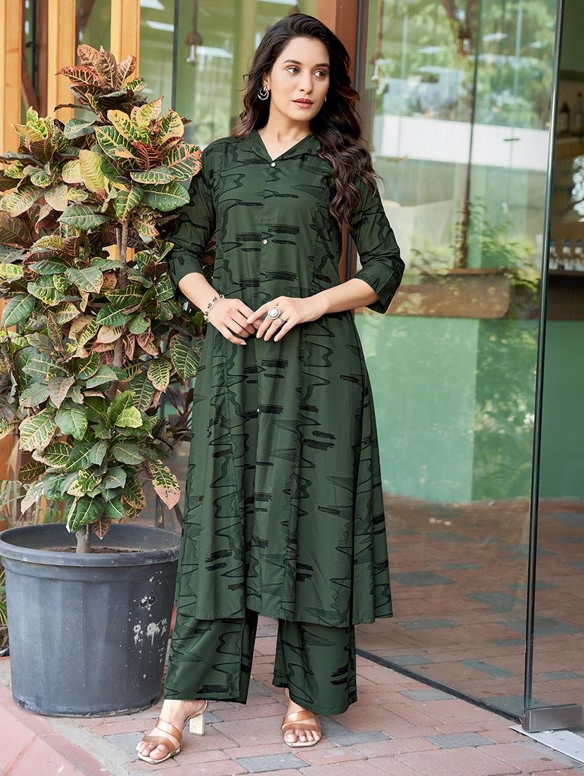 women printed mandarin neck kurta palazzo set - 21938699 - Standard Image - 1