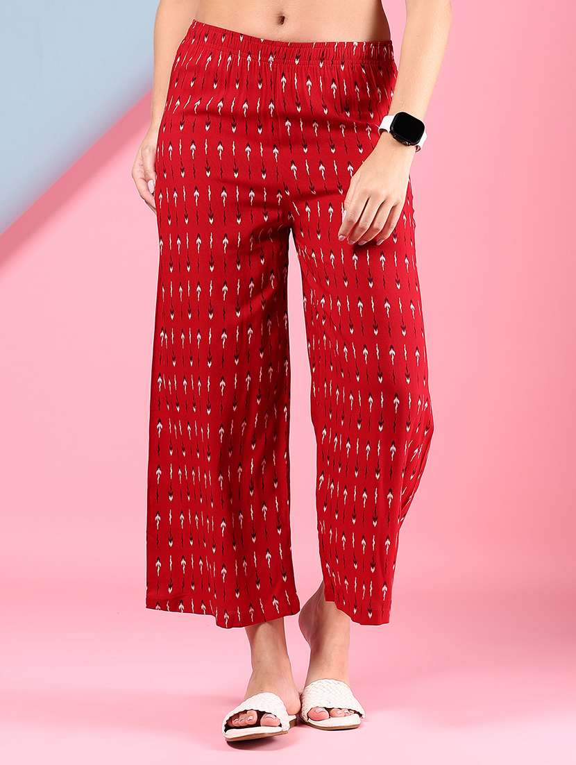 women printed mid rise straight palazzo