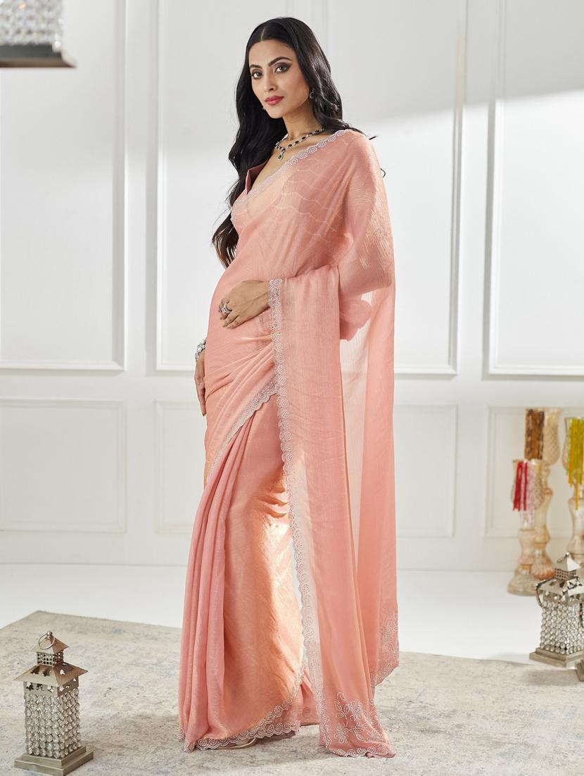 women solid with work embellished saree with blouse - 21938994 - Standard Image - 1