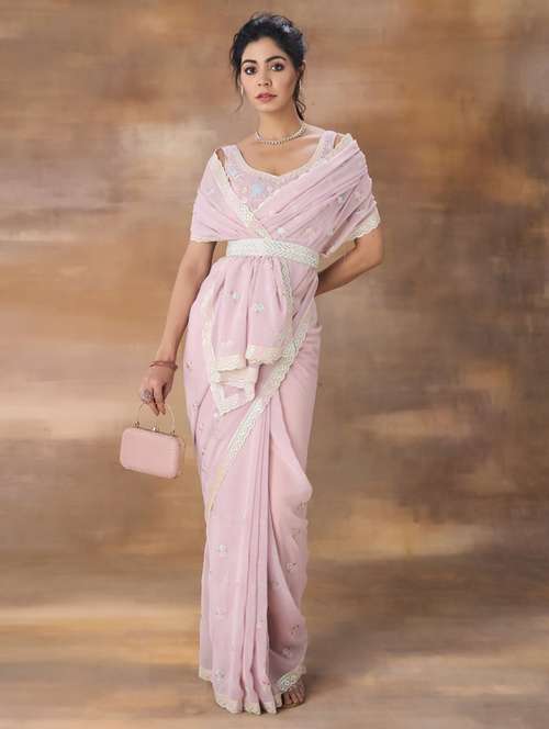 women solid with work embroidered saree with blouse - 21939000 -  Standard Image - 0