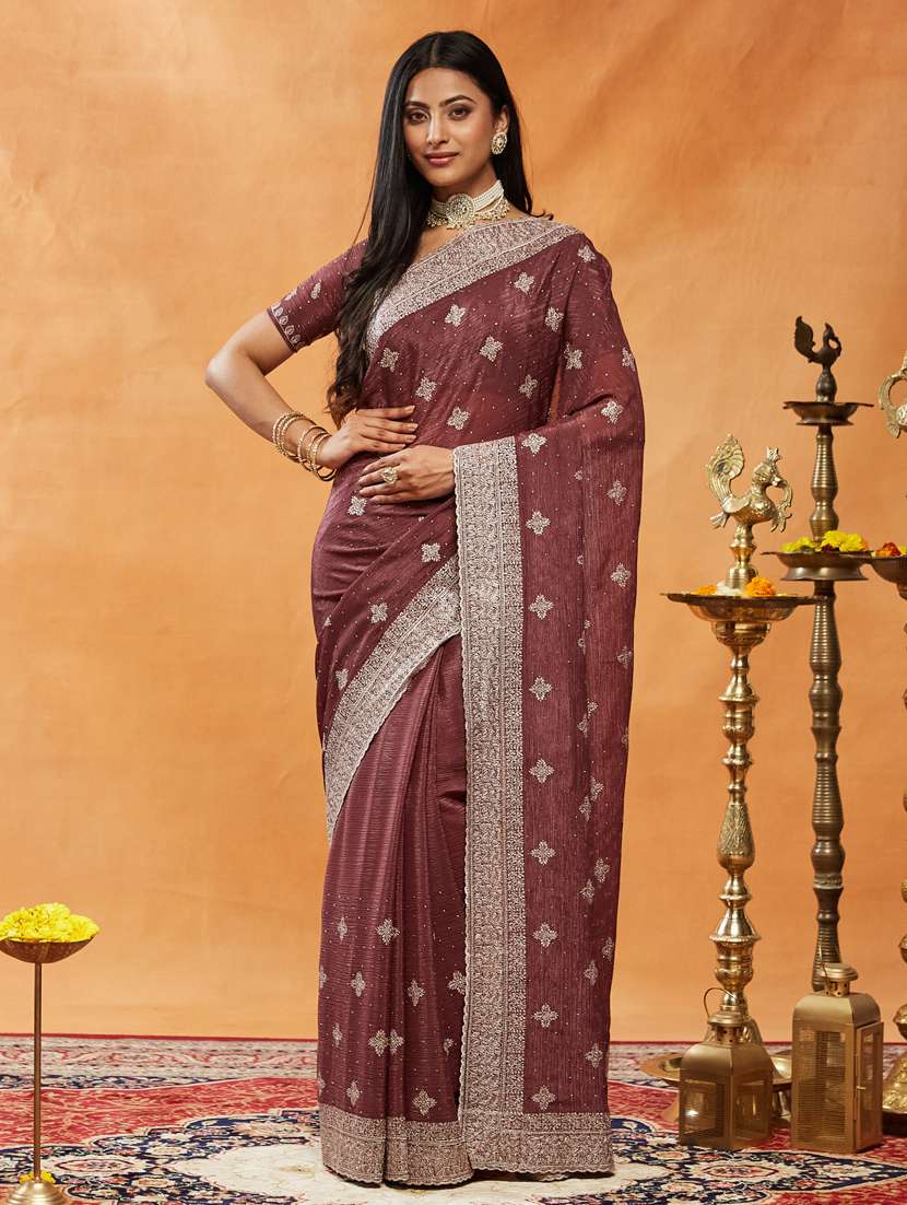 women solid with work embroidered saree with blouse - 21939004 -  Standard Image - 1