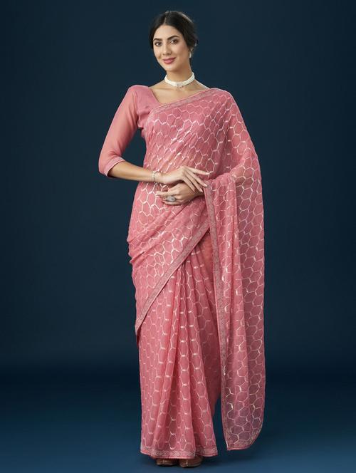 women solid with work embellished saree with blouse - 21939088 - Standard Image - 0