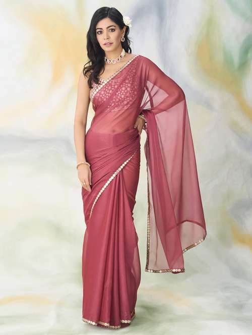 women solid embellished saree with blouse - 21939090 -  Standard Image - 0