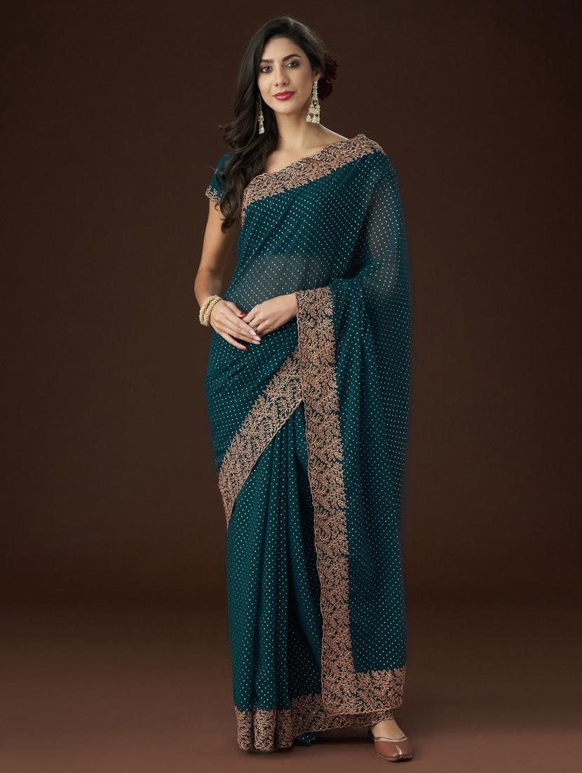 women printed bordered saree with blouse