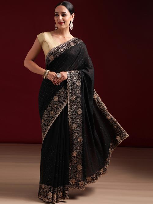 women solid with work embroidered saree with blouse - 21939101 - Standard Image - 0