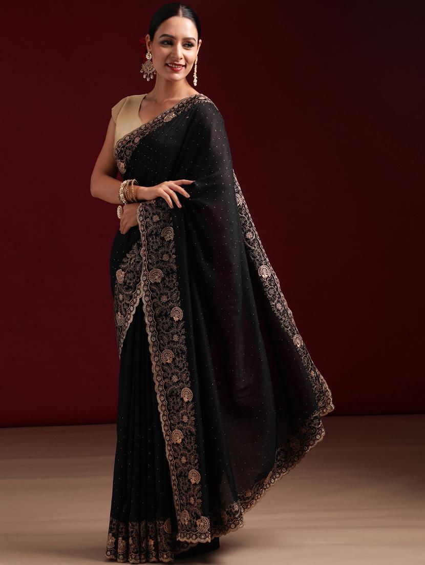women solid with work embroidered saree with blouse - 21939101 - Standard Image - 1