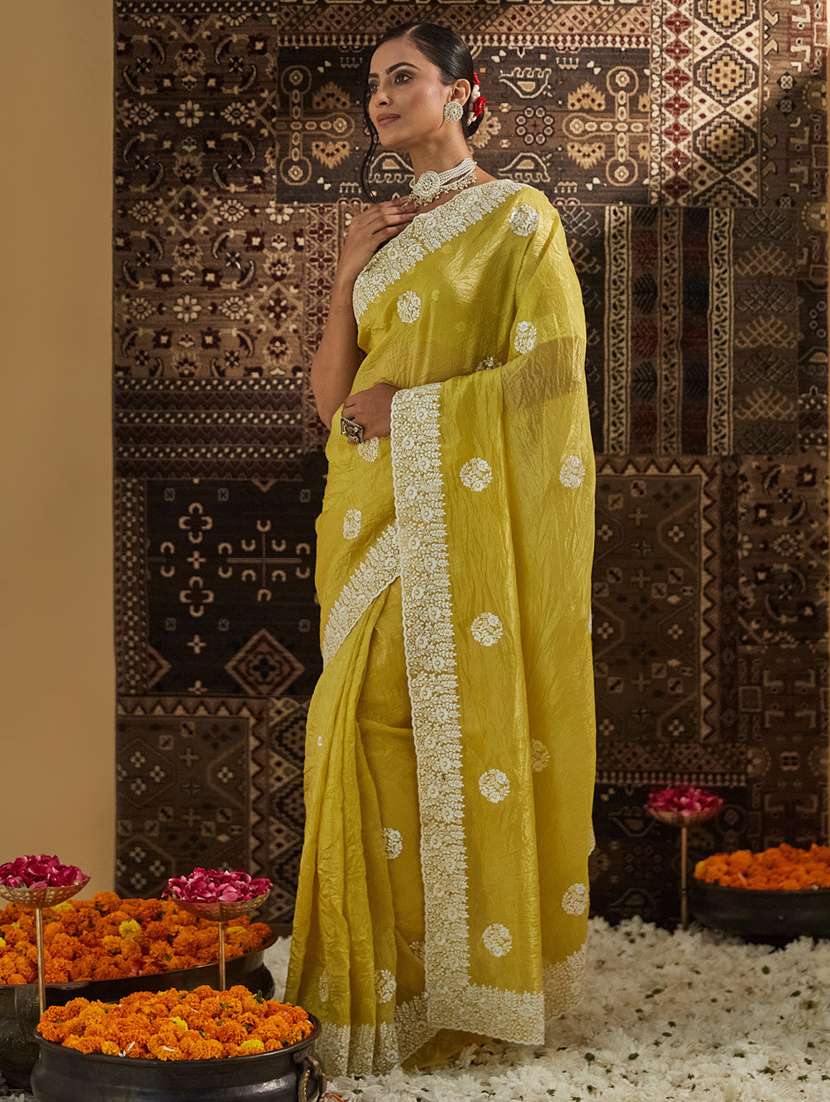 women solid with work embroidered saree with blouse - 21939102 -  Standard Image - 1