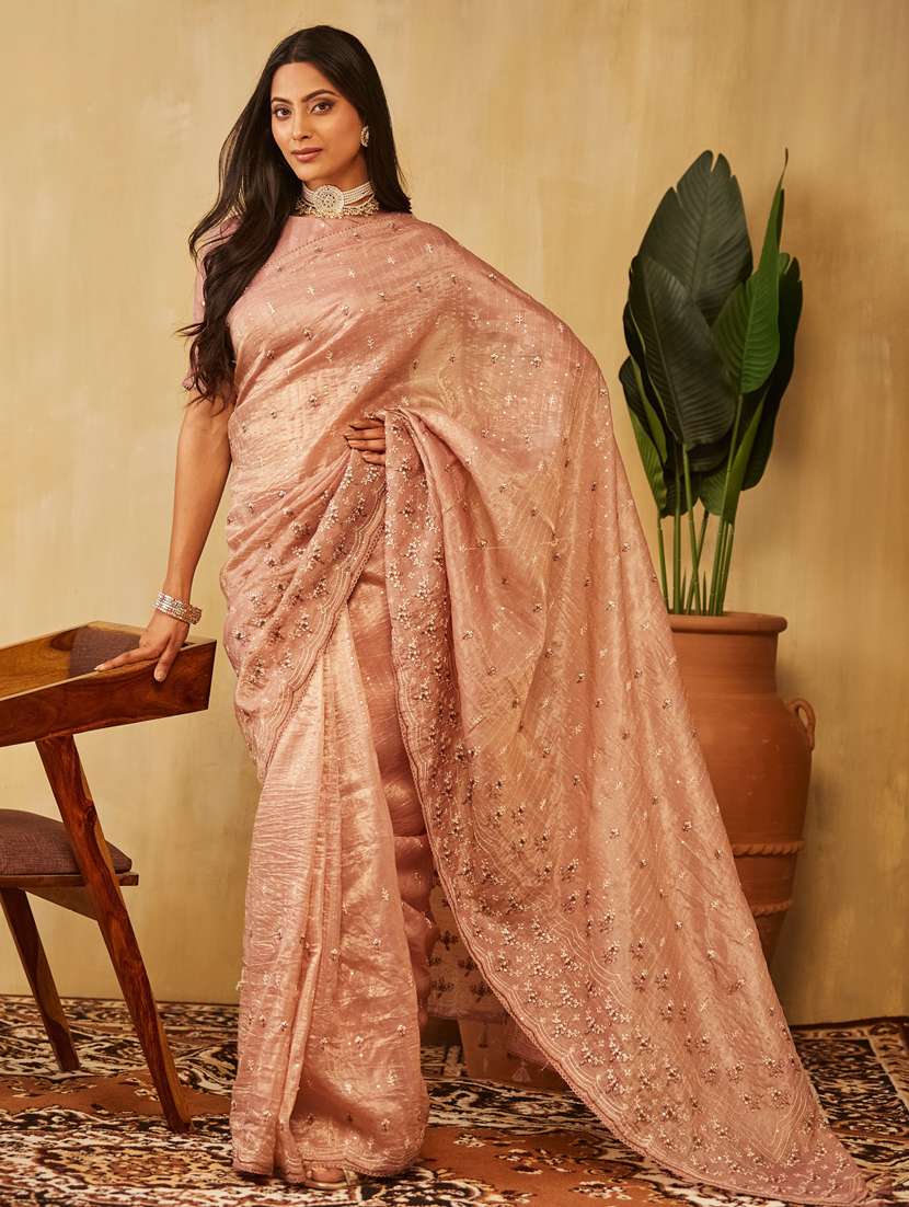 women solid with work embroidered saree with blouse