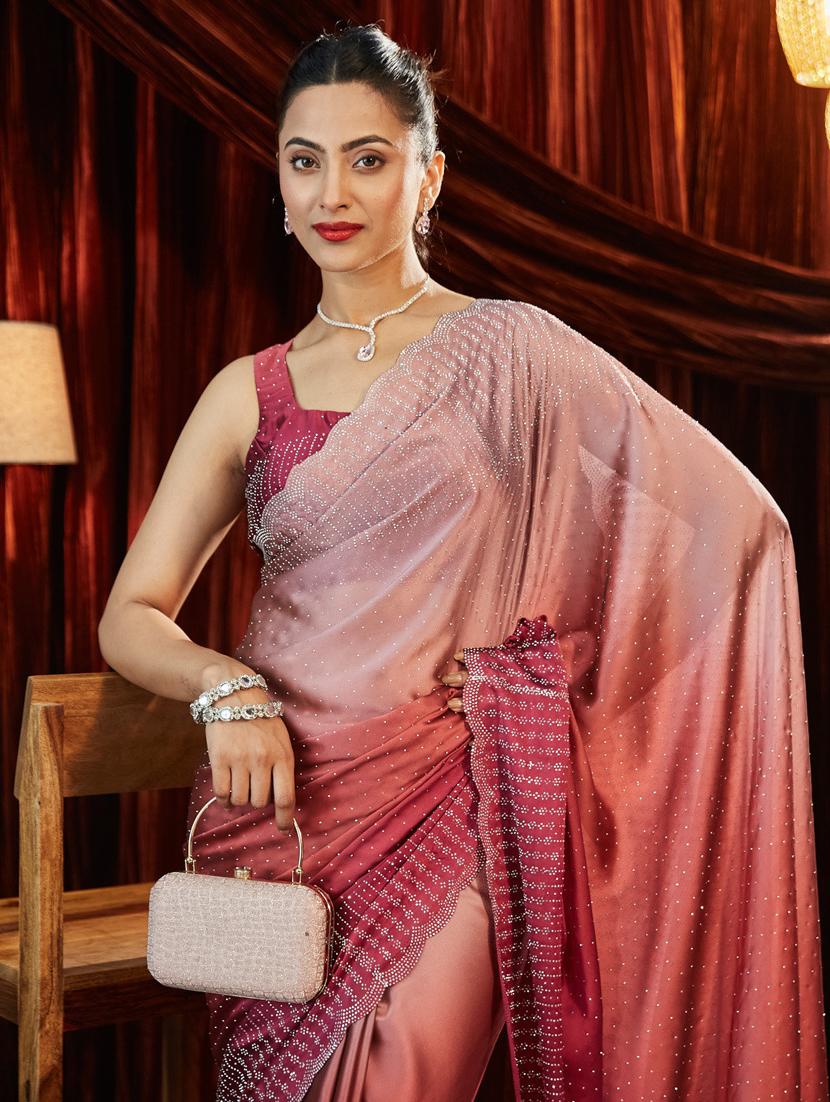 women ombre embellished saree with blouse - 21939119 - Standard Image - 4