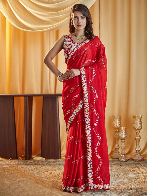 women solid with work embroidered saree with blouse - 21939137 -  Standard Image - 0