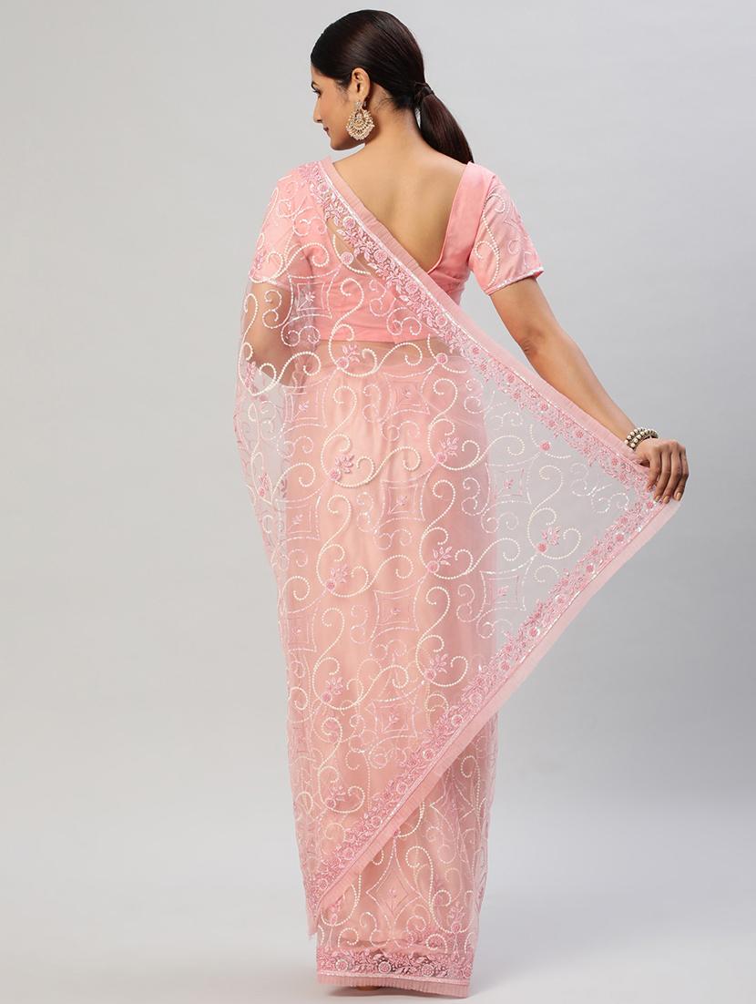 women solid with work embroidered saree with blouse - 21939145 - Standard Image - 1