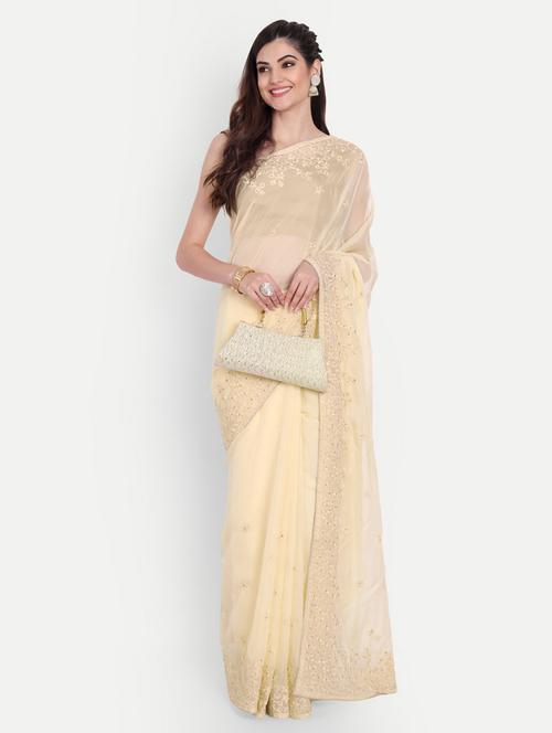 women solid with work embroidered saree with blouse - 21939151 - Standard Image - 0