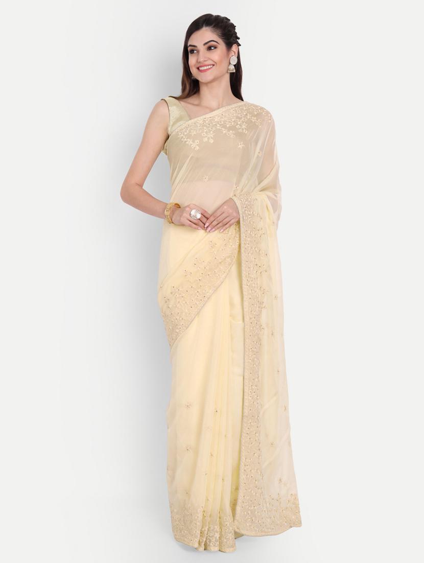 women solid with work embroidered saree with blouse - 21939151 - Standard Image - 1