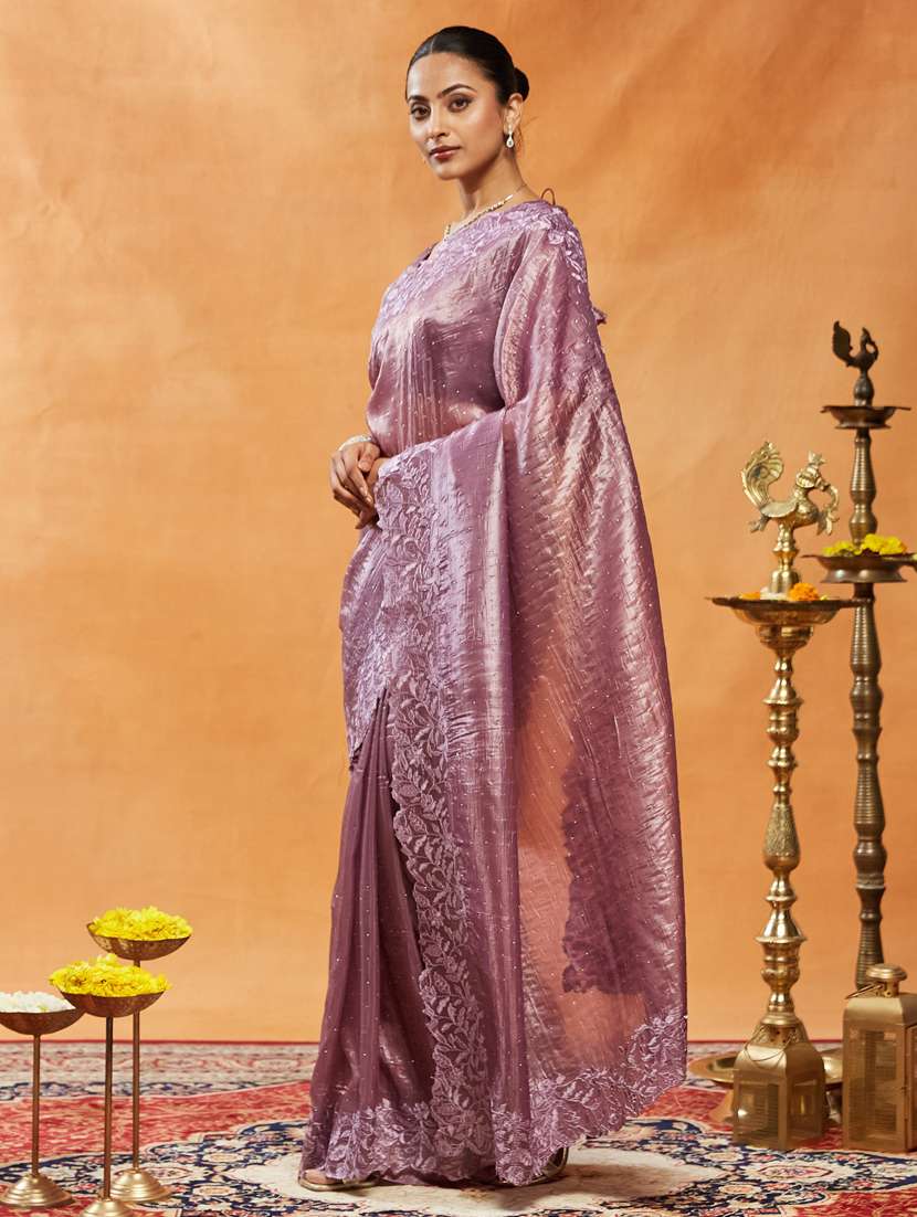 women solid with work embroidered saree with blouse - 21939155 - Standard Image - 1