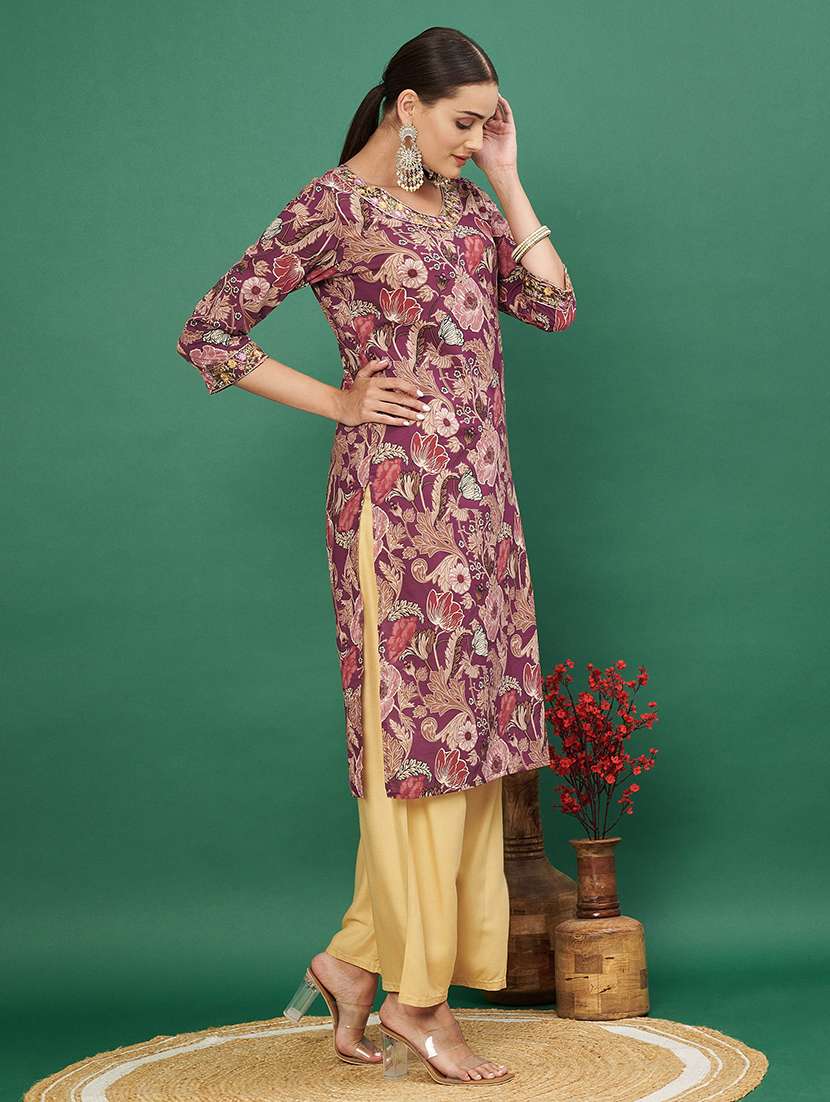 women three quarter sleeve straight kurta - 21939241 -  Zoom Image - 0
